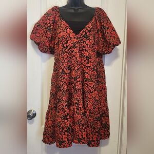 Entro Chic Red and Black Floral Mini Dress Size Large NWT